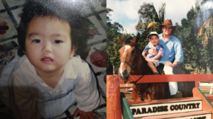 リア代表の幼少期の写真とオーストラリアで馬に乗っている写真